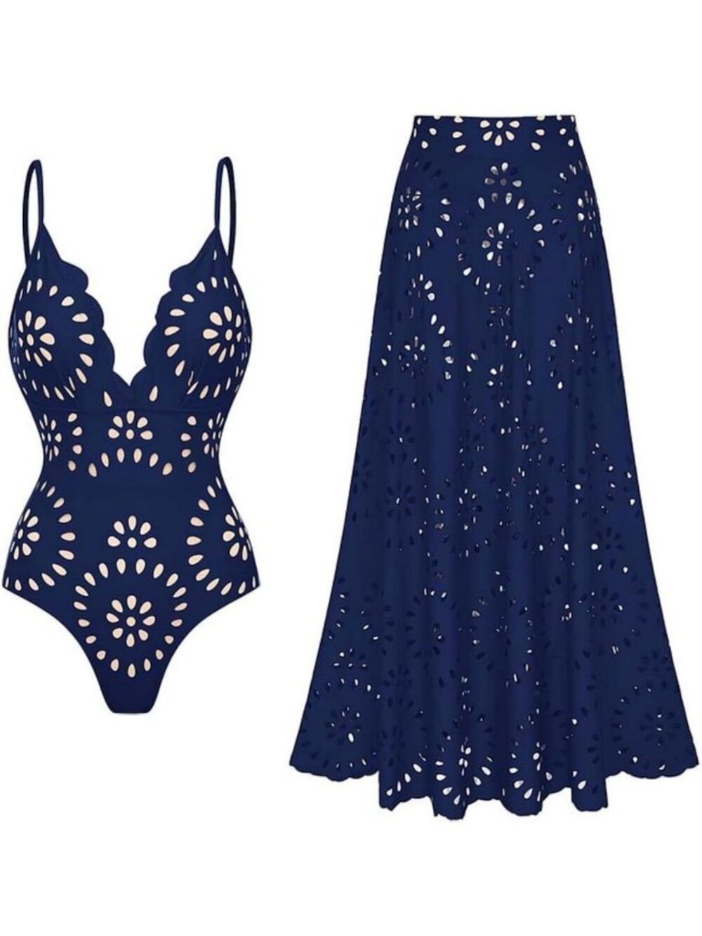 Stylish Women's One Piece Swimsuit with Petal Hollow V Neck & Skirt Detail